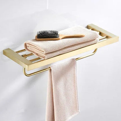 DecorBites™ Bath Set: Towel Rack, Corner Shelf, Paper Holder, Mixer Faucet - Brushed Matt Gold