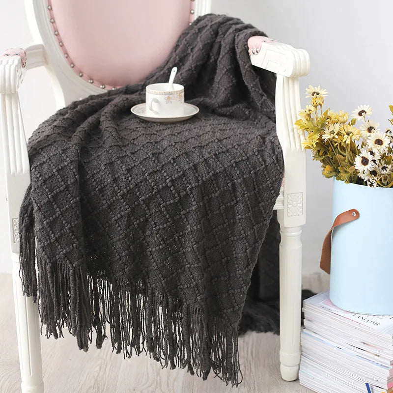 DecorBites™ Knitted Throw Blanket Grey Yellow Black Grey Sofa 130x170cm Diamond Acrylic