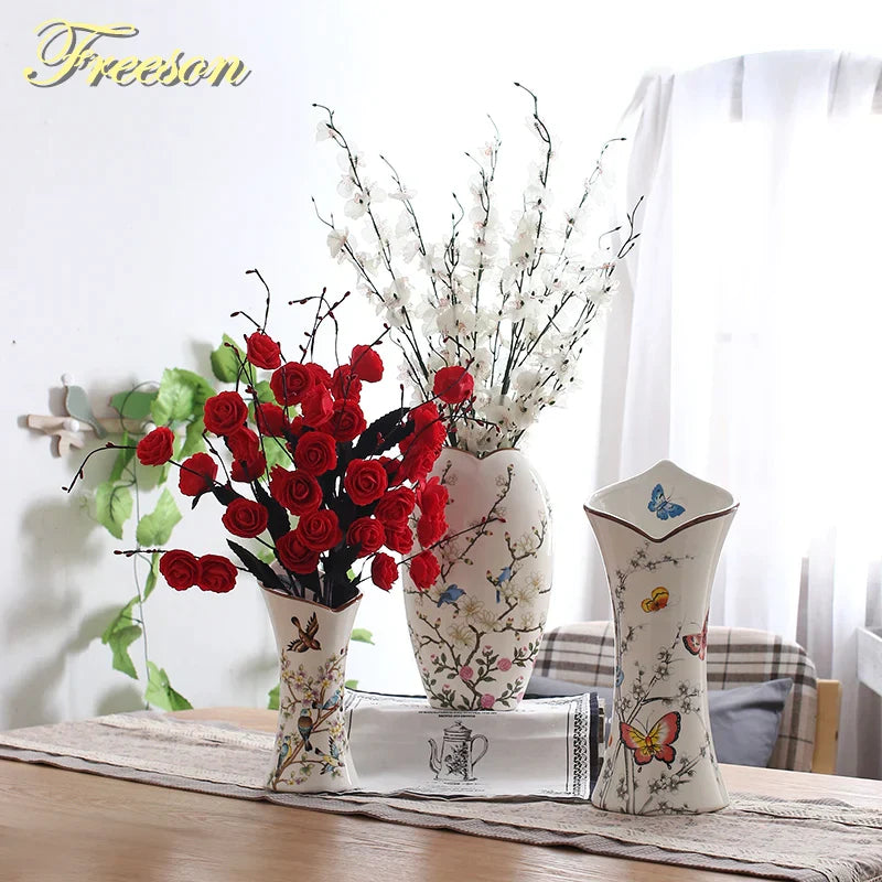 Decorbites™ Vogel Schmetterling Porzellan Vase: Britische ländliche Keramik Blumendekoration