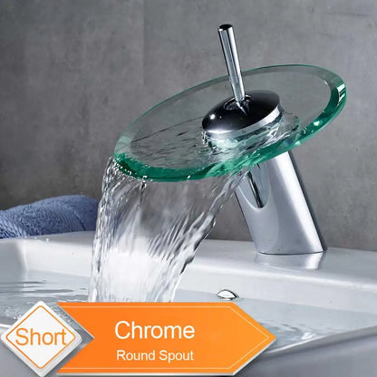Decorbites™ Glas-Auslauf-Waschbeckenarmatur: Wasserfall-Badmischtap, Chrom-Optik