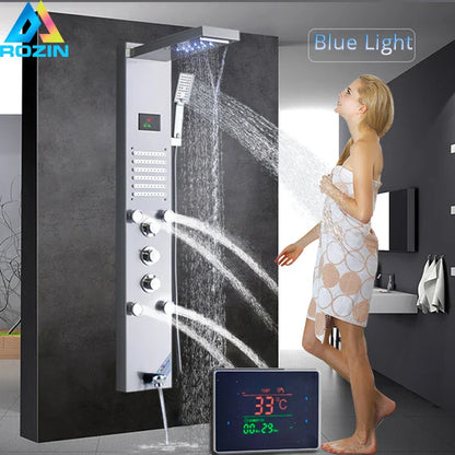 DecorBites™ LED Light Shower Panel Faucet with Waterfall Rain Shower Head and Massage Jets