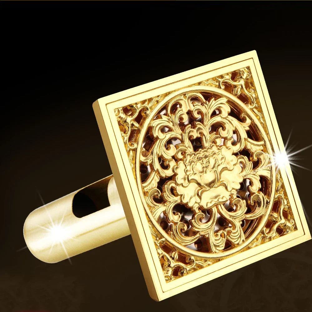 DecorBites™ Goldener quadratischer Bodenablauf 4 cm, Luxus-Badezimmer-Duschrost 10 cm * 10 cm