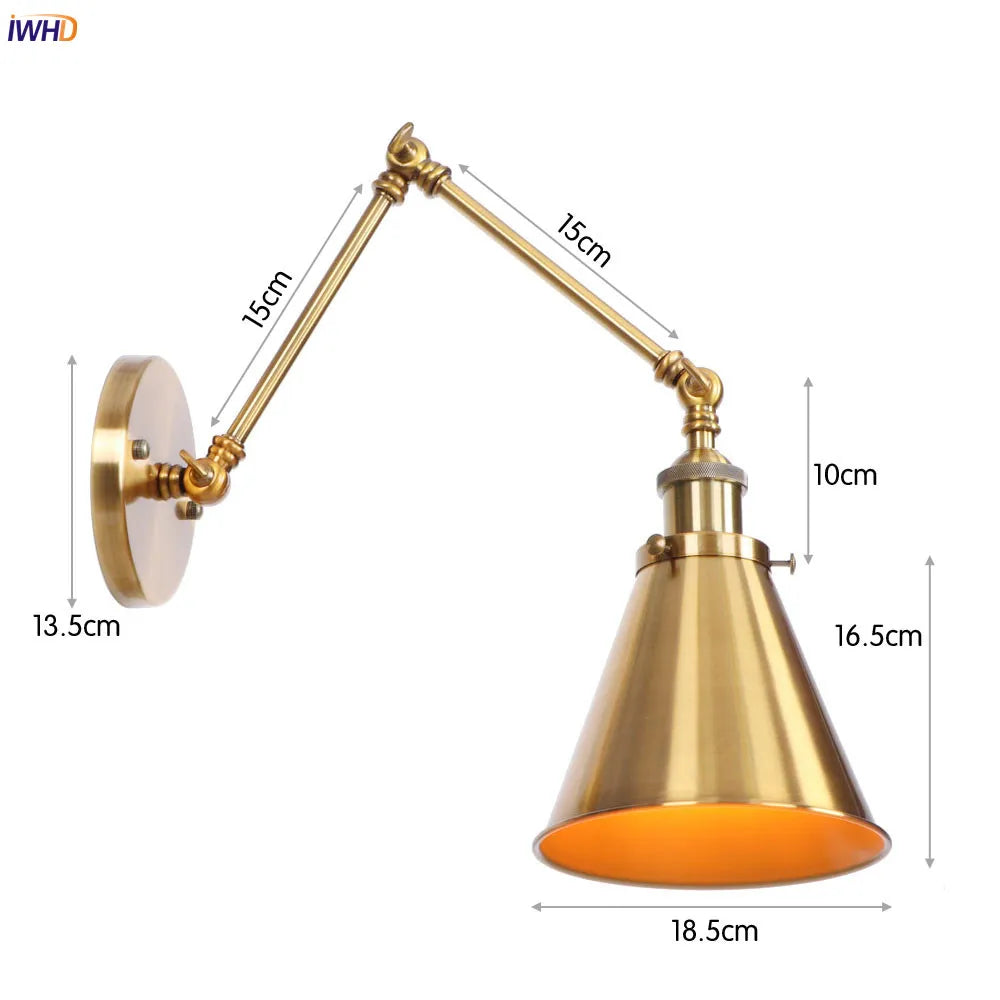 DecorBites™ Gold LED Swing Arm Wall Lamp Industrial Decor Vintage Beside Stair Loft