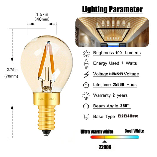 Decorbites™ Gold Tint G40 LED-Filament-Glühbirne E14/E12 dimmbar 1W 2200K Heimbeleuchtung
