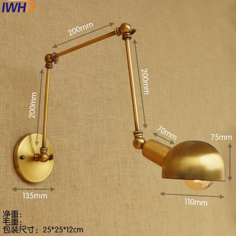 DecorBites™ Gold Swing Arm LED Wall Lamp Retro Loft Industrial Sconce