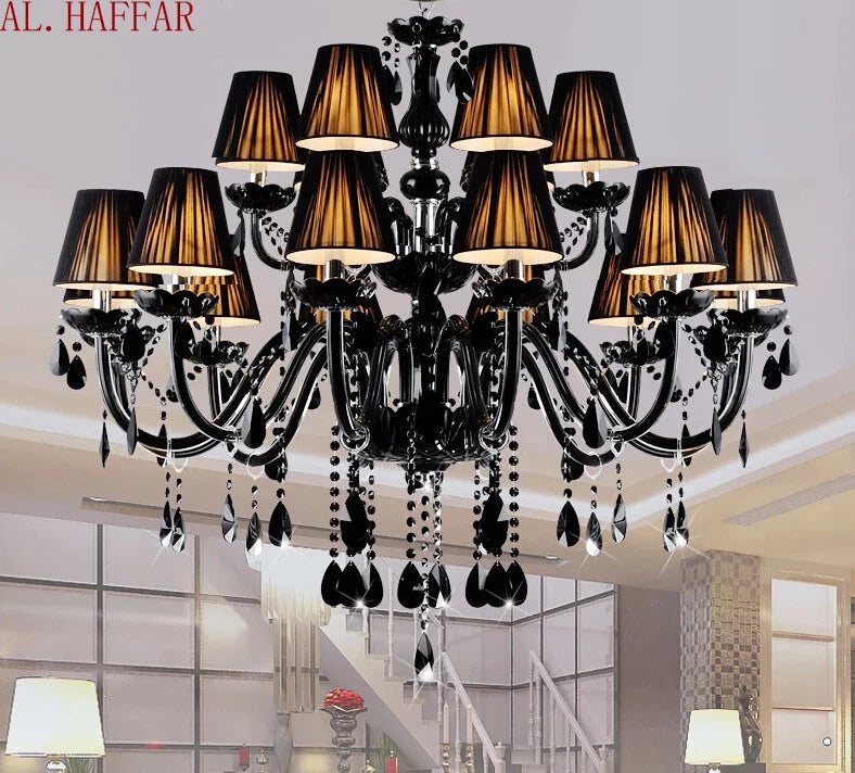 Decorbites™ Schwarze Kristall-Kronleuchter-Lampen mit Stoff-Lampenschirmen für Esszimmer, Schlafzimmer, Wohnzimmer