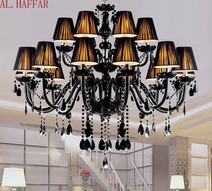 Decorbites™ Schwarze Kristall-Kronleuchter-Lampen mit Stoff-Lampenschirmen für Esszimmer, Schlafzimmer, Wohnzimmer