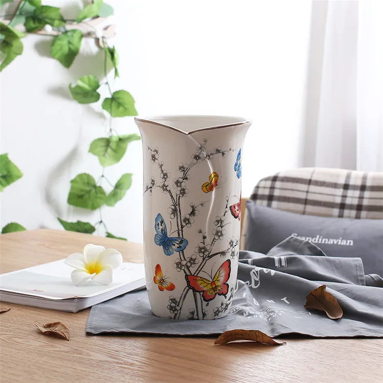 Decorbites™ Vogel Schmetterling Porzellan Vase: Britische ländliche Keramik Blumendekoration