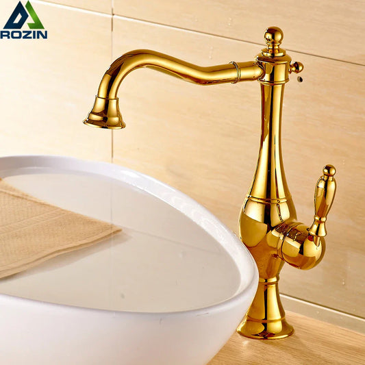 Decorbites™ Golden Basin Armatur Einhebel Messing Mischbatterie für Badezimmer und Küche