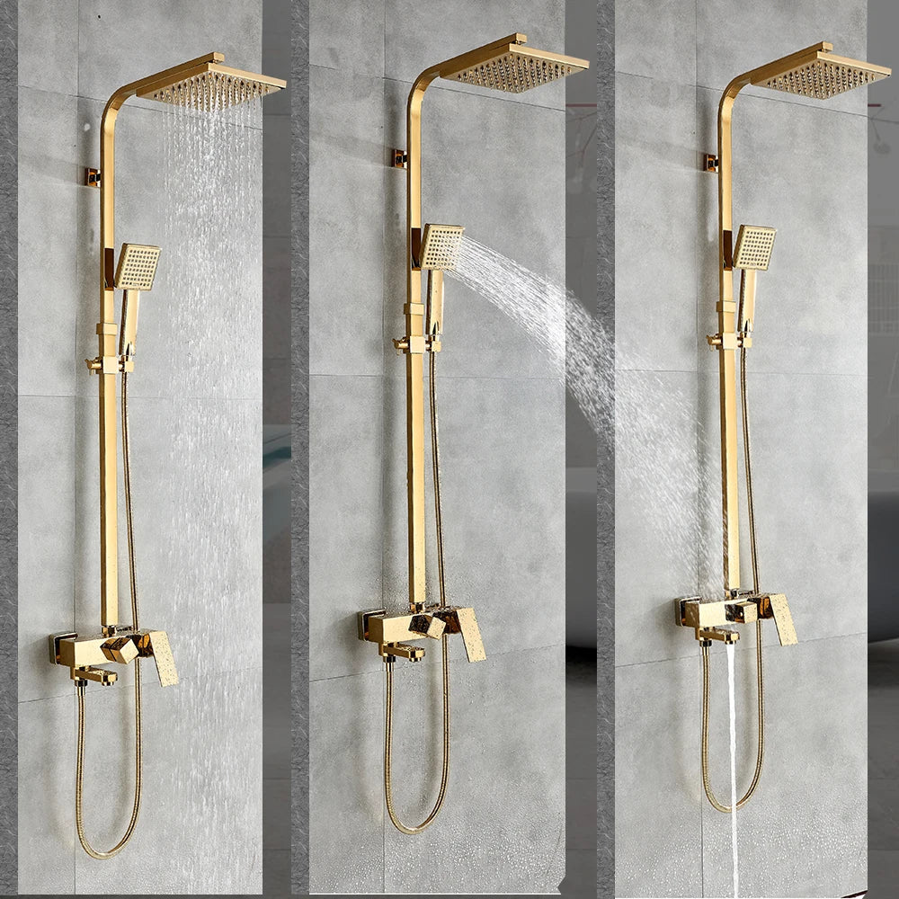 Decorbites™ Golden Shower Armaturensatz mit 8" Regensprühkopf, Wandmontierte Handbrause