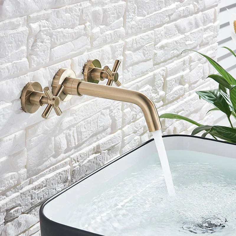 Decorbites™ Golden Drehbarer Ausziehbarer Wandmontierter Waschtischarmatur mit Doppelgriff - Drehbare Auslauf Mischbatterie