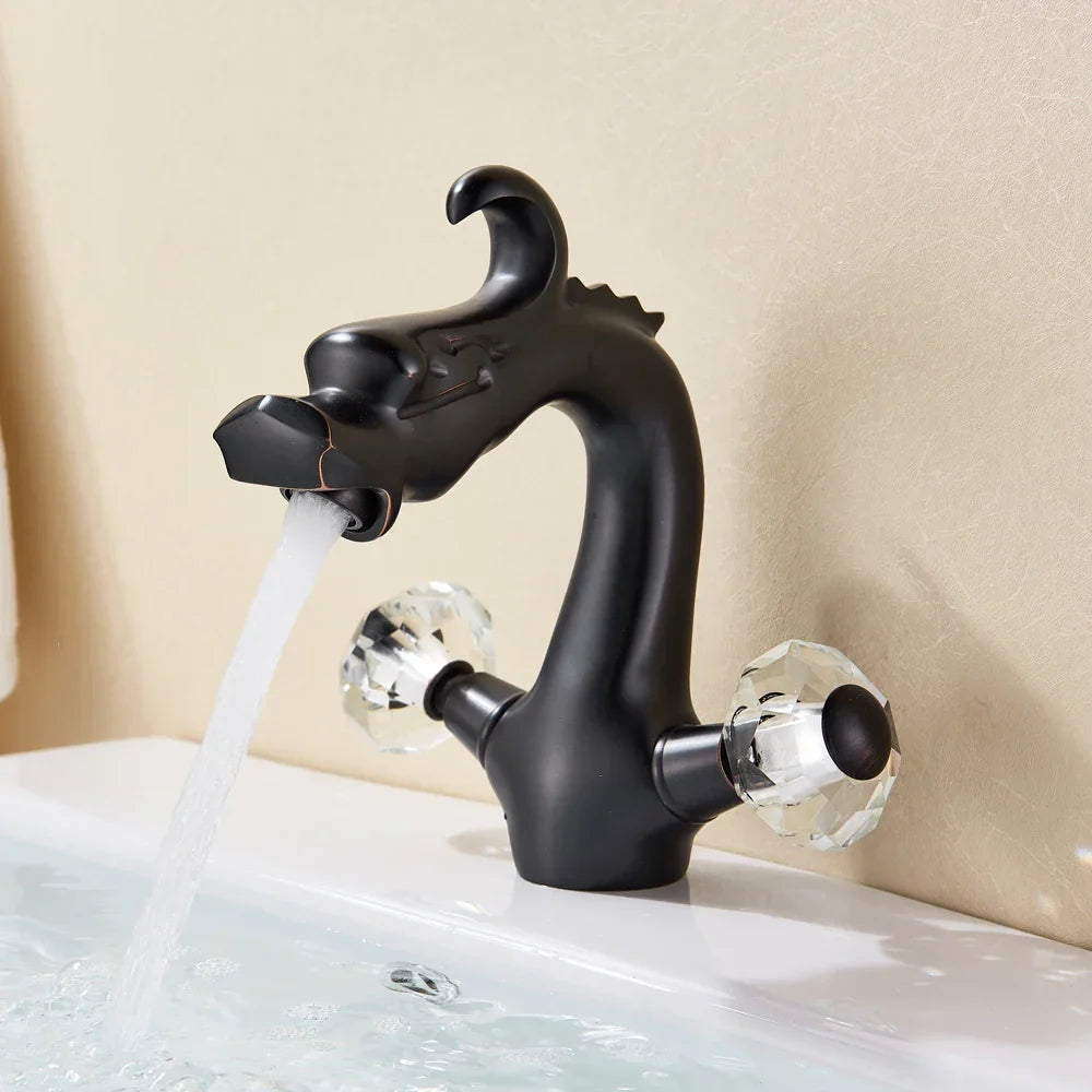DecorBites™ Dragon Handle Basin Faucet - Antique Bronze Vessel Sink Mixer Tap