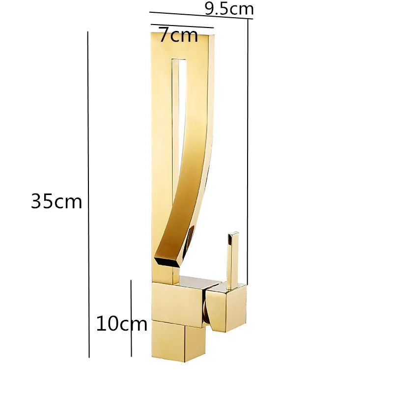Gold Square Basin Faucet Deck-Mounted Single-Handle