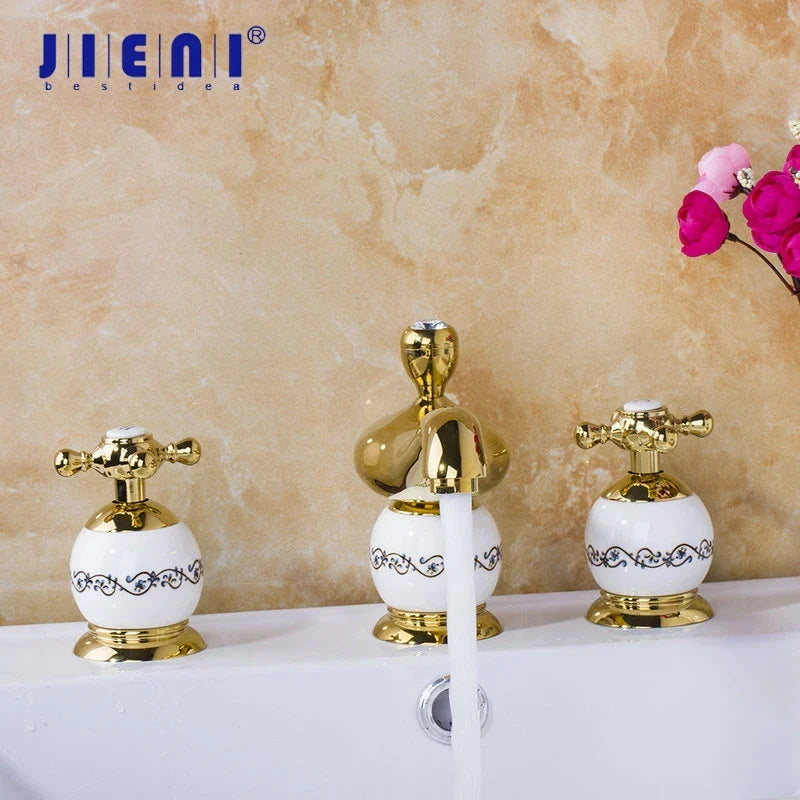 Decorbites™ Diamant-Badarmatur-Set – Polierter Goldener Luxus-Badewannen-Dusch-Waschbecken-Mischer