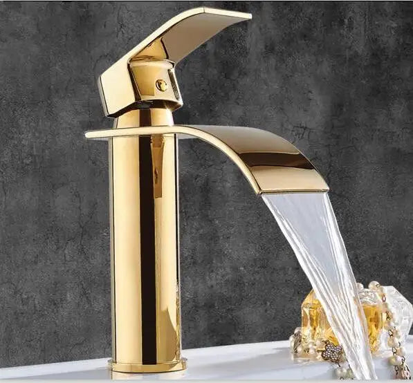Decorbites™ Gold Wasserfall Badezimmerarmatur Einhebel-Waschtischmischer Armatur Messing Waschbecken Hahn