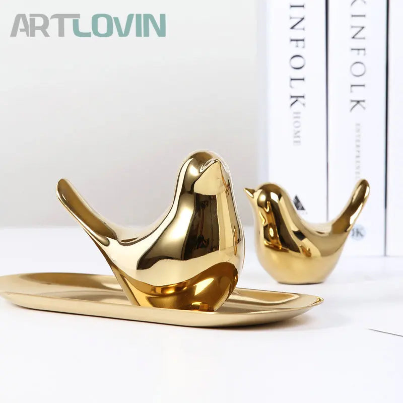 Gold Ceramic Bird Figurines