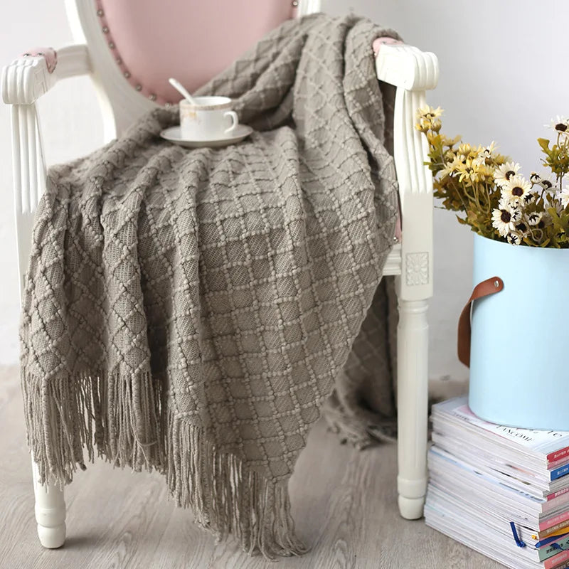 DecorBites™ Knitted Throw Blanket Grey Yellow Black Grey Sofa 130x170cm Diamond Acrylic