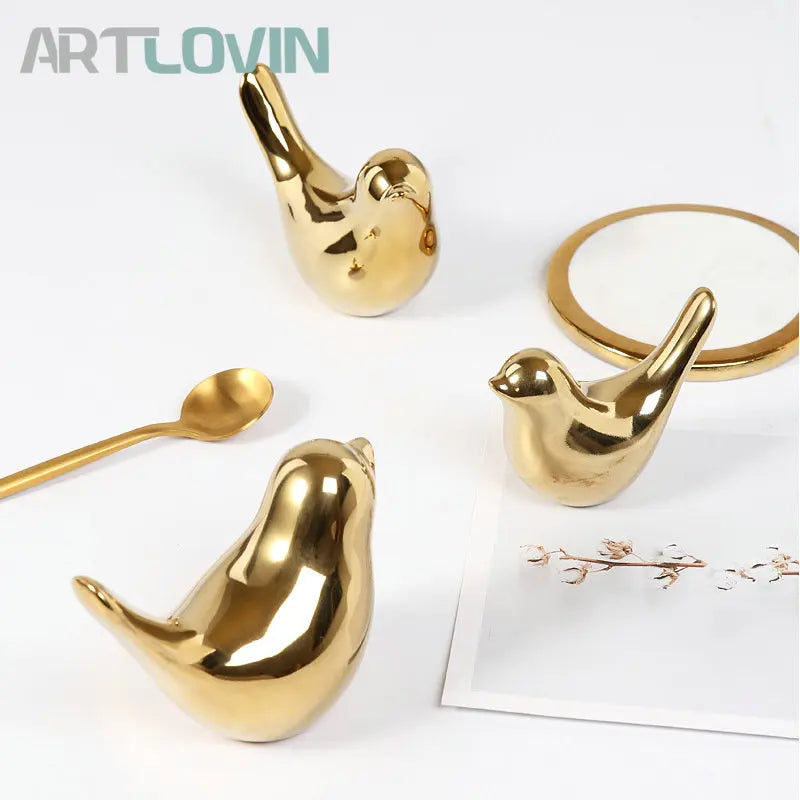 Gold Ceramic Bird Figurines
