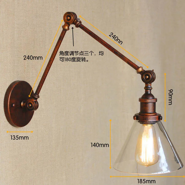 Decorbites™ Glas-Schwingarm-Wandleuchte für retro-vintage-industriellen Stil
