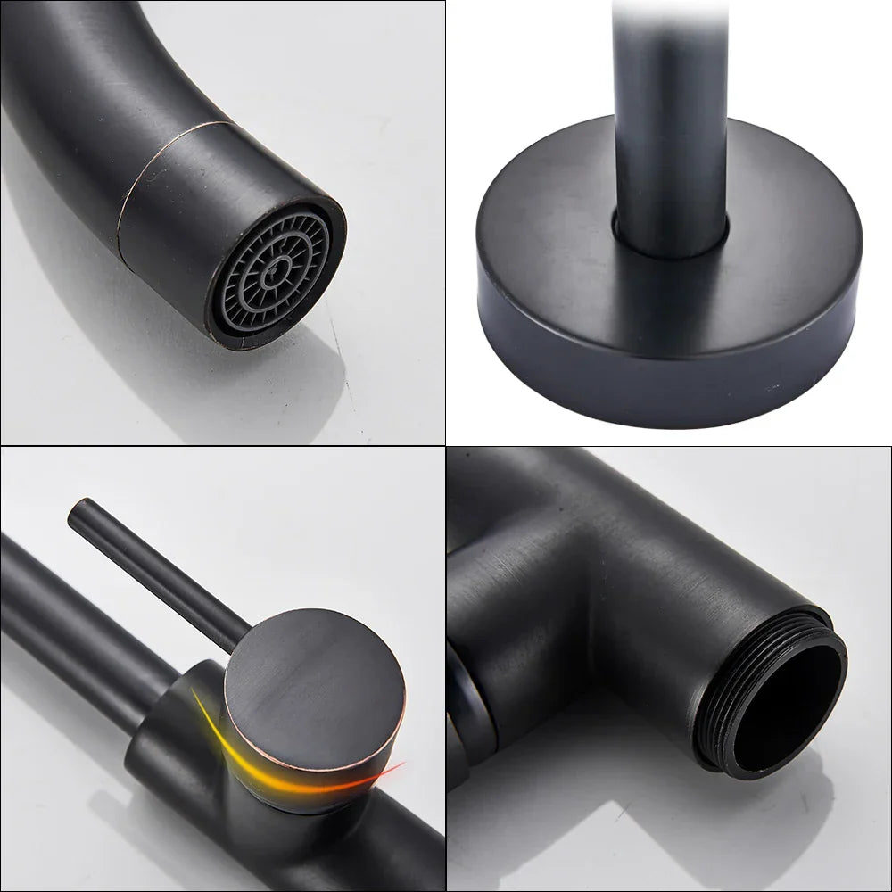 Decorbites™ Schwarz-Bronze Bad-Dusch-Wannenarmatur Bodengestützt Drehbarer Auslauf Heiß-Kalt-Wasserhahn
