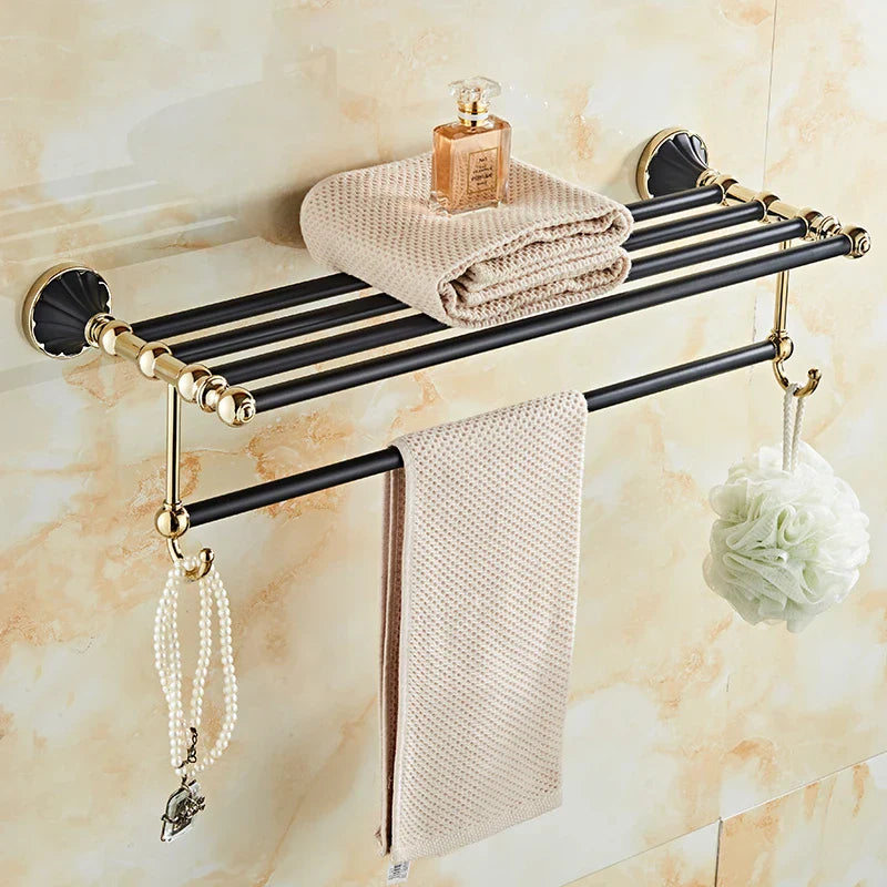 DecorBites™ Gold Black Bathroom Accessories Set, Towel Bar, Toilet Brush Holder, Paper Holder
