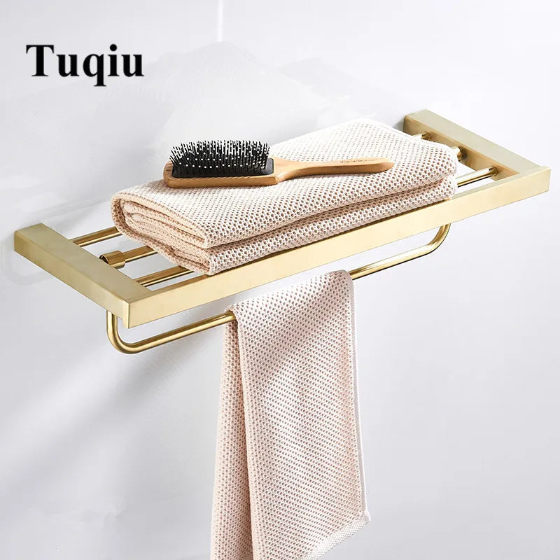 DecorBites™ Bath Set: Towel Rack, Corner Shelf, Paper Holder, Mixer Faucet - Brushed Matt Gold