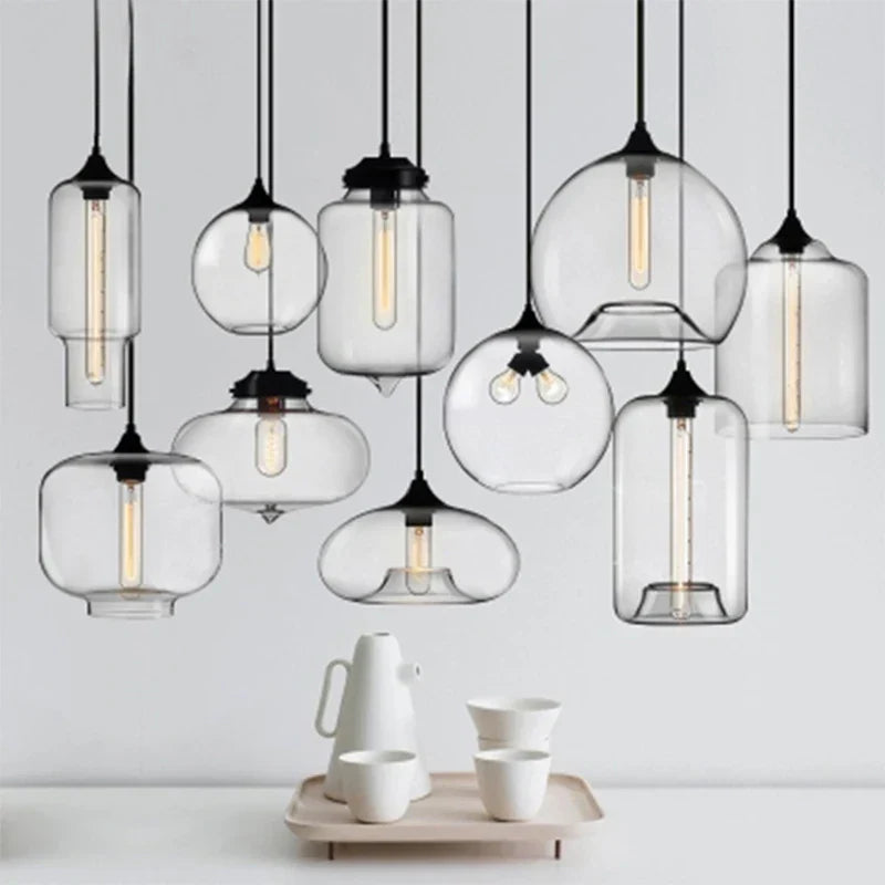 Decorbites™ Glas-Schalen-Pendant-Lampen: Moderne bunte E27 Hänge-Lampen für Küche, Wohnzimmer, Schlafzimmer.