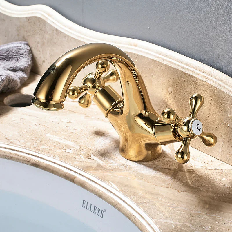Decorbites™ Gold Waschbeckenarmatur Deckenmontiert Beckenhahn Heiß-Kalt-Wasser-Mischer