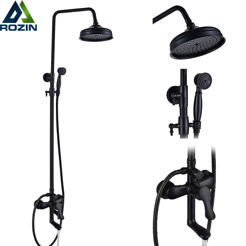 Decorbites™ Schwarz-Bronzene Badezimmer-Duschmischtap mit Langem Auslauf und 8" Regenkopf