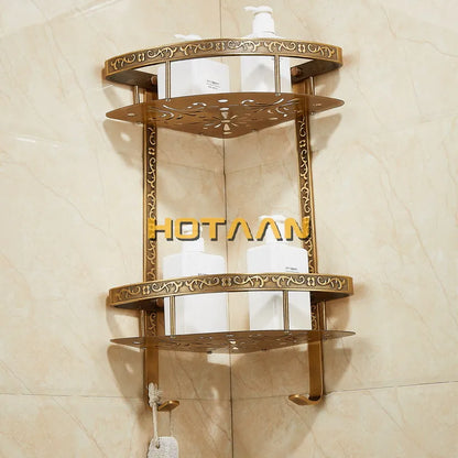 DecorBites™ Antique Aluminum Double Layer Bathroom Corner Shelf - Bathroom Holder Organizer
