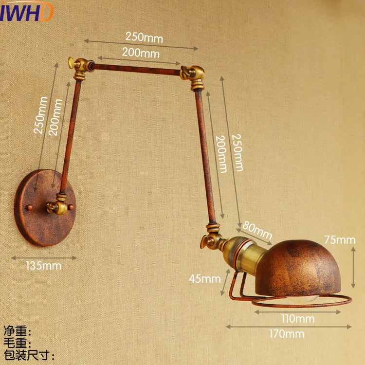 DecorBites™ Gold Swing Arm LED Wall Lamp Retro Loft Industrial Sconce