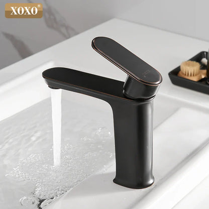 Decorbites™ Messing-Waschbeckenarmatur in Schwarz-Finish Heiß-Kalt-Wasser-Mischbatterie Einhebel