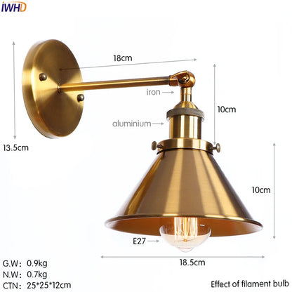 Decorbites™ Eisen Golden Antik LED Wandlampe Retro Industrie Vintage Wandlampe