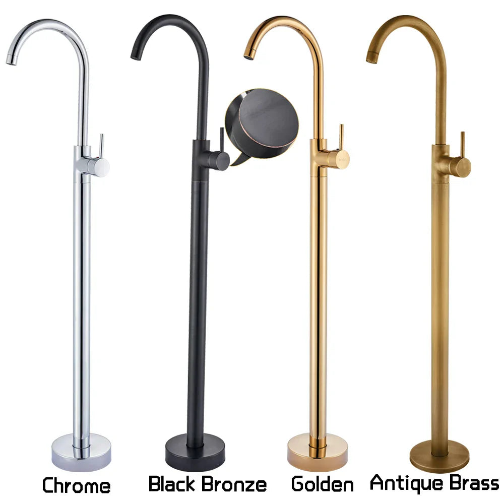 Decorbites™ Schwarz-Bronze Bad-Dusch-Wannenarmatur Bodengestützt Drehbarer Auslauf Heiß-Kalt-Wasserhahn