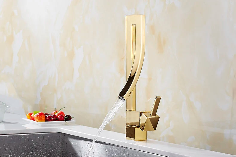 Gold Square Basin Faucet Deck-Mounted Single-Handle