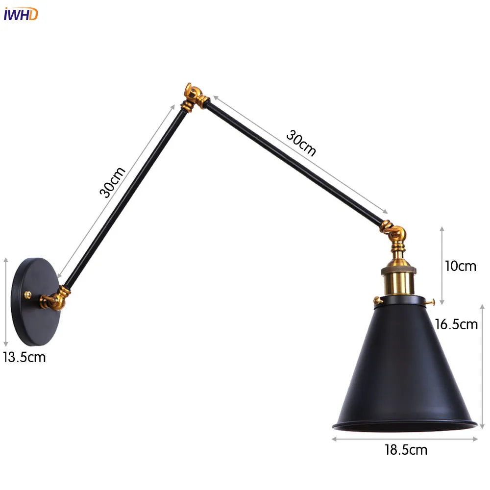 DecorBites™ Gold LED Swing Arm Wall Lamp Industrial Decor Vintage Beside Stair Loft