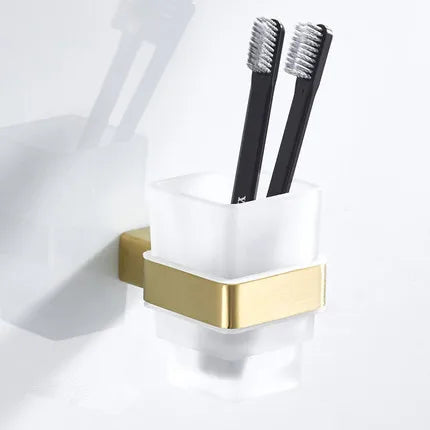 DecorBites™ Bath Set: Towel Rack, Corner Shelf, Paper Holder, Mixer Faucet - Brushed Matt Gold