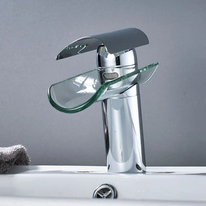 Decorbites™ Glas-Auslauf-Waschbeckenarmatur: Wasserfall-Badmischtap, Chrom-Optik
