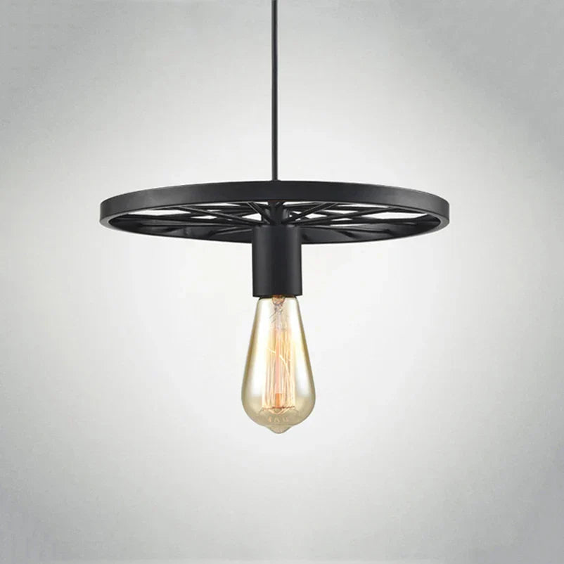 DecorBites™ Industrial Iron Wheel Chandelier for Dining Room, Restaurant, and Cafe