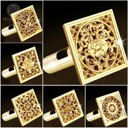 DecorBites™ Goldener quadratischer Bodenablauf 4 cm, Luxus-Badezimmer-Duschrost 10 cm * 10 cm