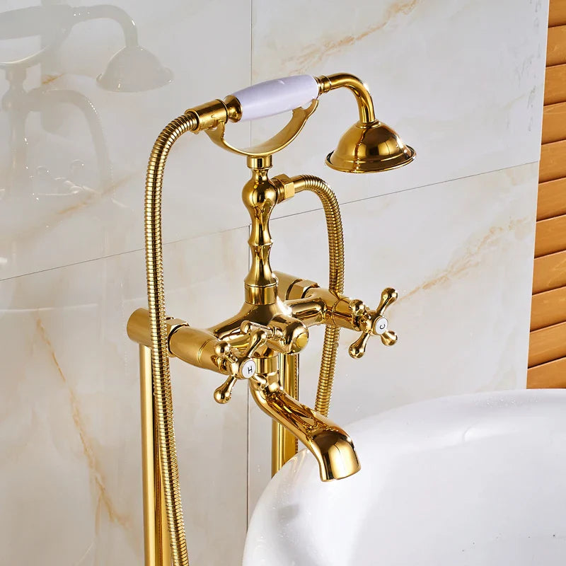 Decorbites™ Gold Badewannenarmatur mit Handbrause – Freistehender Badmischer