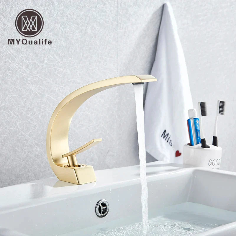 Decorbites™ Gebürsteter Gold Waschbeckenarmatur, Aufsatz-Waschbeckenmischer für das Badezimmer