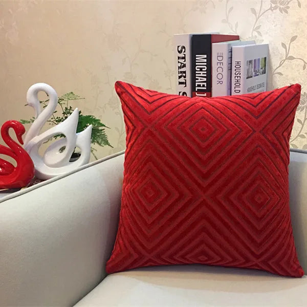Decorbites™ Geometrisches Chenille-Flock-Überzug für Kissen in Grau Gelb Lila Rot, 45x45 cm/30x50 cm