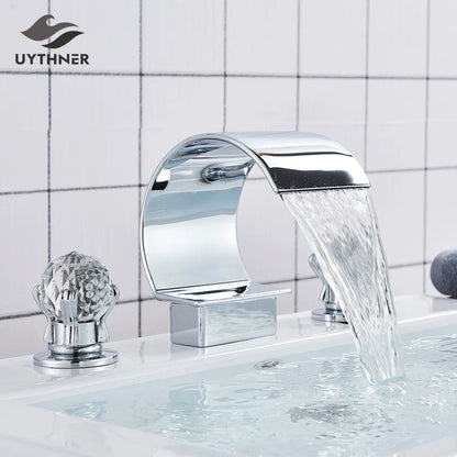 Decorbites™ Kristall-Wasserfall-Waschbeckenarmatur mit breitem Auslauf für Badezimmerwaschbecken – Heiß und Kalt