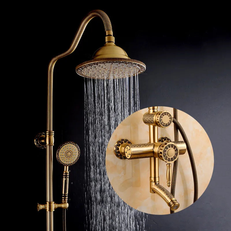 DecorBites™ Black Brass Shower Faucet Set with Wall Mount Hand Held Shower Head - 9712