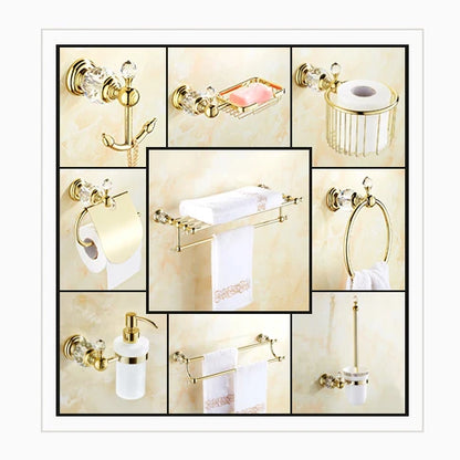 DecorBites™ Crystal Brass Gold Bathroom Accessories Set