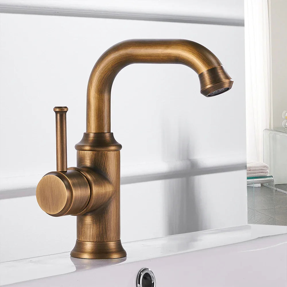 DecorBites™ Black Brass Bathroom Faucet Hot Cold Water Mixer Tap WF-18061