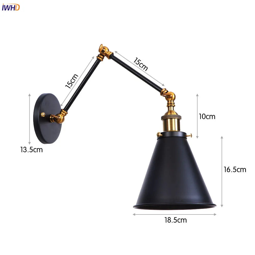 DecorBites™ Gold LED Swing Arm Wall Lamp Industrial Decor Vintage Beside Stair Loft