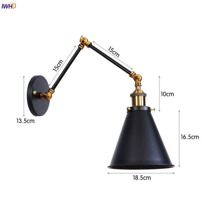 DecorBites™ Gold LED Swing Arm Wall Lamp Industrial Decor Vintage Beside Stair Loft