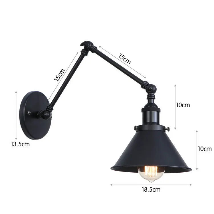 Decorbites™ Schwarze Kupfer Vintage Wandlampe mit langem Arm für Zuhause und Schlafzimmer